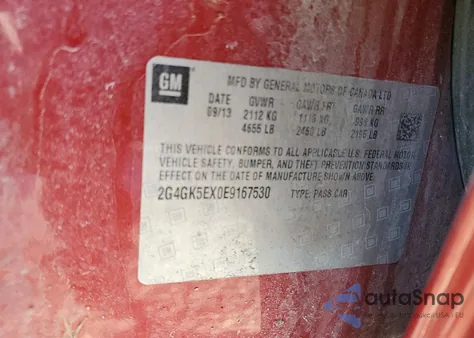 2014 Buick Regal из США, поврежденный, VIN 2G4GK5EX0E9167530